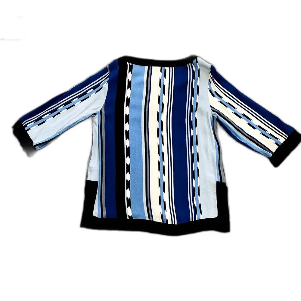 Ella Moss Blue & Black Print Tunic Blouse Size L - Picture 7 of 12